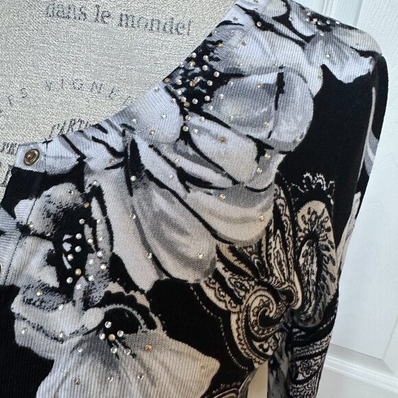 WHITE HOUSE BLACK MARKET FLORAL CARDIGAN W/RHINESTONES:PREOWNED SMALL - Picture 6 of 14